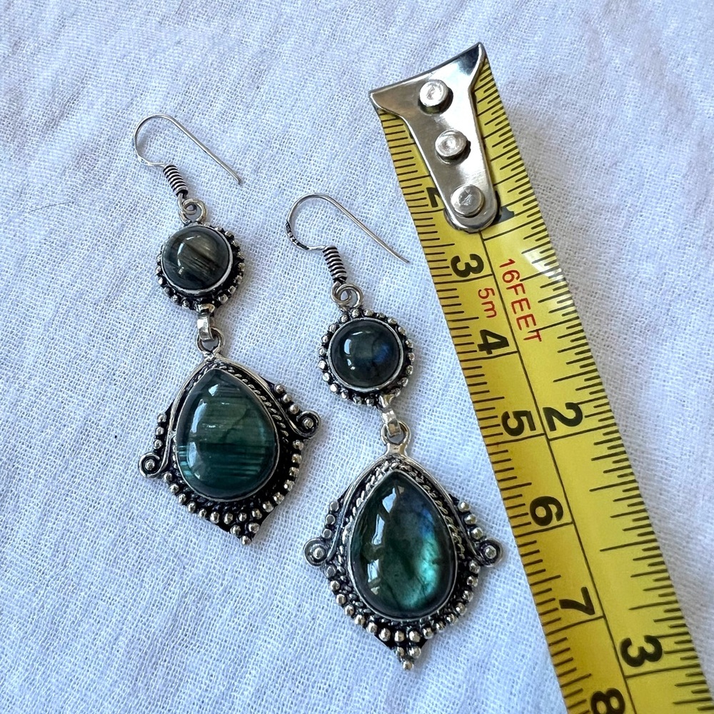 925 Flashy Flash Labradorite Dangle Earrings - image 5
